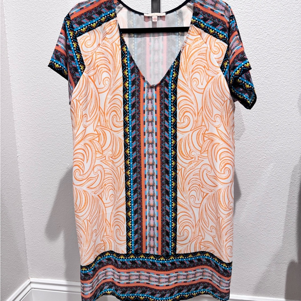 Gibson Latimer Orange, Black & Teal Boho Patterned Midi Dress